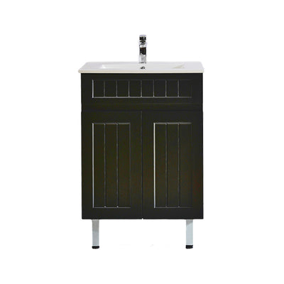 Ceto Acacia 600mm Freestanding Vanity Matte Black (Ceramic Top) - Sydney Home Centre