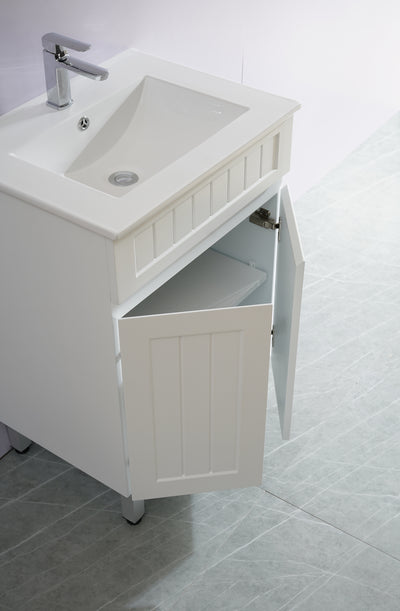 Ceto Acacia 600mm Freestanding Vanity Matte White (Marble Stone Top) - Sydney Home Centre