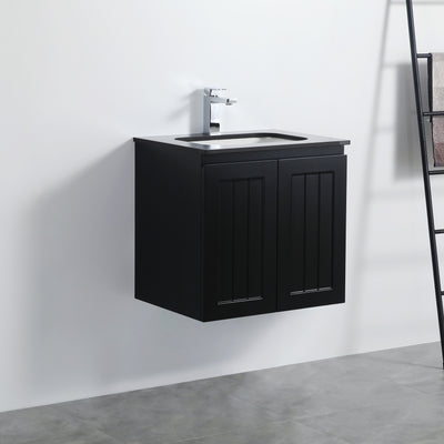 Ceto Acacia 600mm Wall Hung Vanity Matte Black (Quartz Stone Top) - Sydney Home Centre