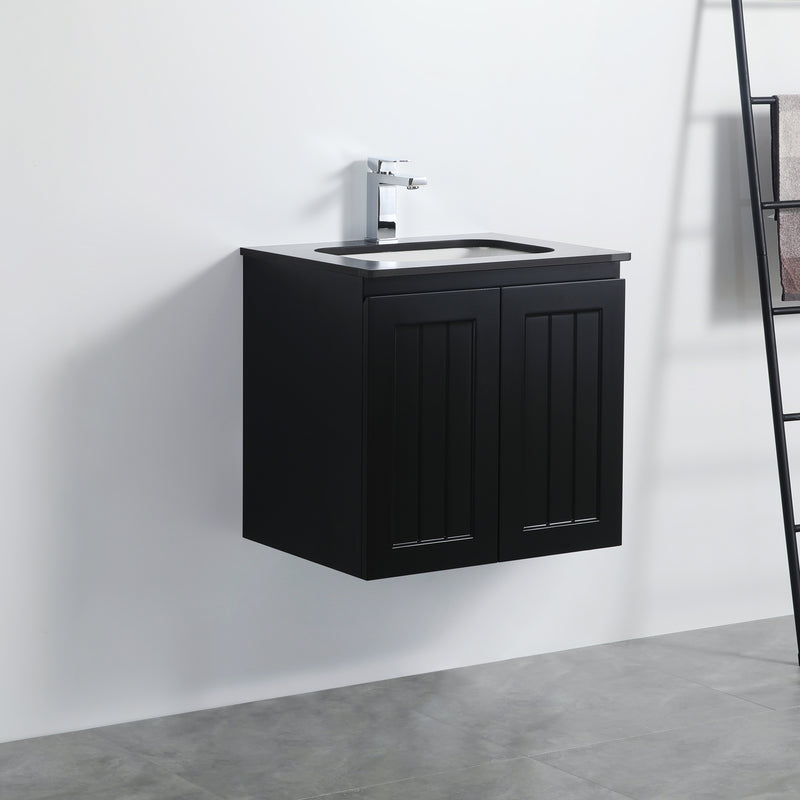 Ceto Acacia 600mm Wall Hung Vanity Matte Black (Marble Stone Top) - Sydney Home Centre