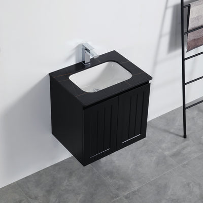 Ceto Acacia 600mm Wall Hung Vanity Matte Black (Marble Stone Top) - Sydney Home Centre