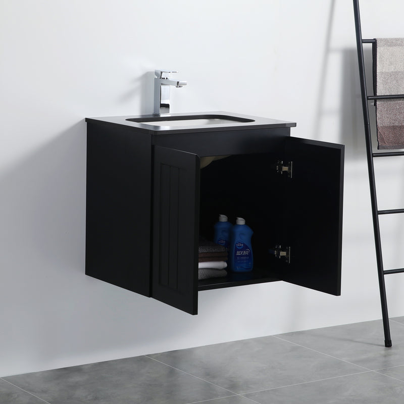 Ceto Acacia 600mm Wall Hung Vanity Matte Black (Cabinet Only) - Sydney Home Centre