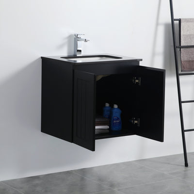 Ceto Acacia 600mm Wall Hung Vanity Matte Black (Marble Stone Top) - Sydney Home Centre