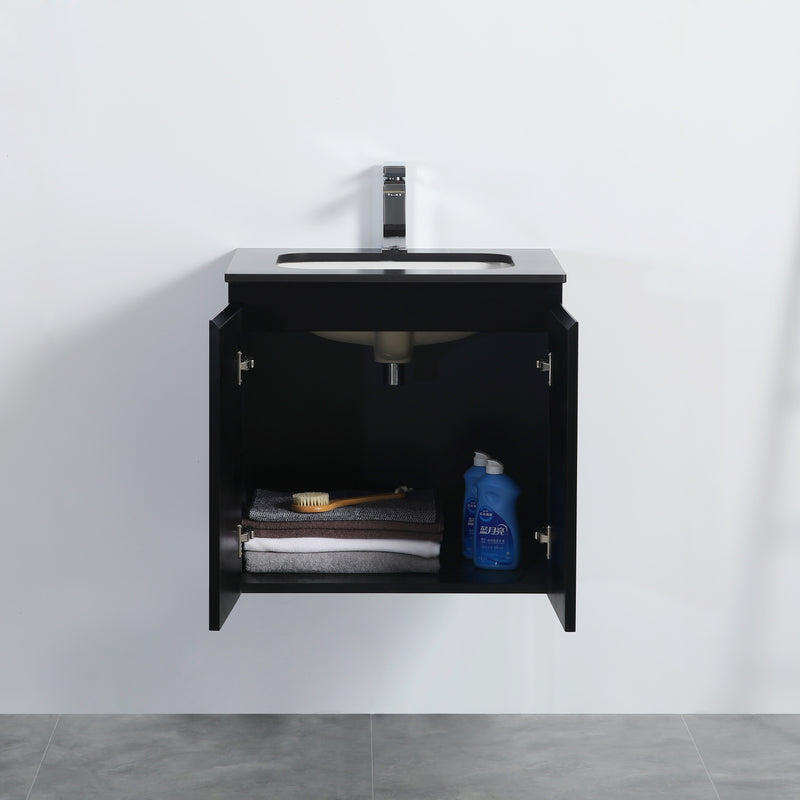 Ceto Acacia 600mm Wall Hung Vanity Matte Black (Ceramic Top) - Sydney Home Centre