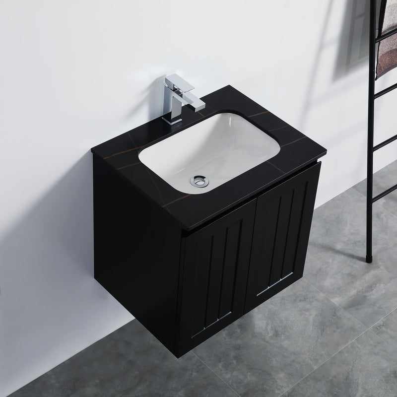 Ceto Acacia 600mm Wall Hung Vanity Matte Black (Ceramic Top) - Sydney Home Centre