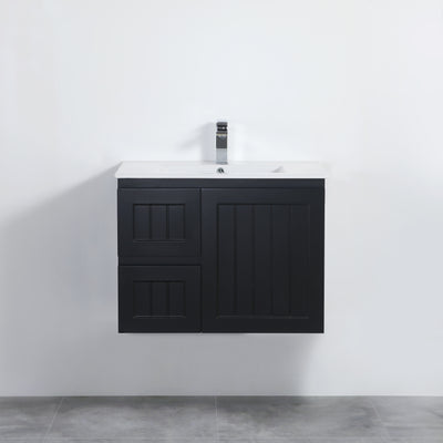 Ceto Acacia 750mm Left Hand Drawer Wall Hung Vanity Matte Black (Cabinet Only) - Sydney Home Centre