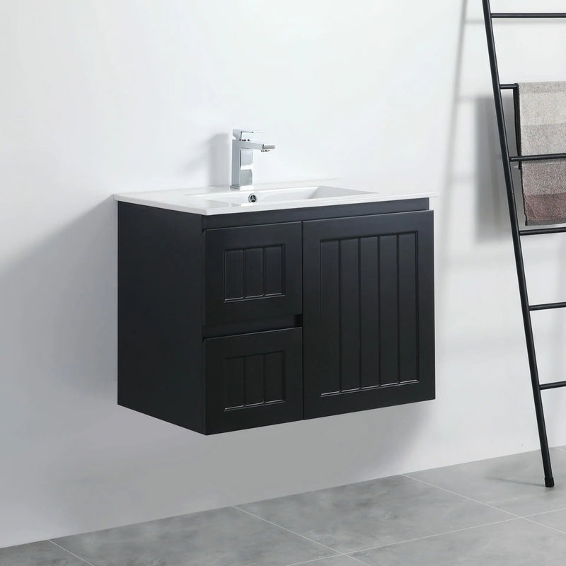 Ceto Acacia 750mm Left Hand Drawer Wall Hung Vanity Matte Black (Cabinet Only) - Sydney Home Centre