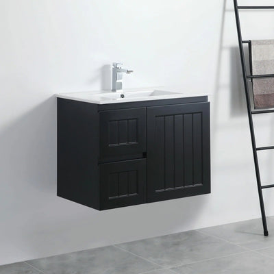 Ceto Acacia 750mm Left Hand Drawer Wall Hung Vanity Matte Black Quartz Stone Top) - Sydney Home Centre