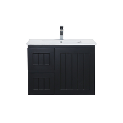 Ceto Acacia 750mm Left Hand Drawer Wall Hung Vanity Matte Black (Cabinet Only) - Sydney Home Centre