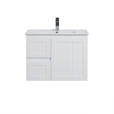 Ceto Acacia 750mm Left Hand Drawer Wall Hung Vanity Matte White (Cabinet Only) - Sydney Home Centre