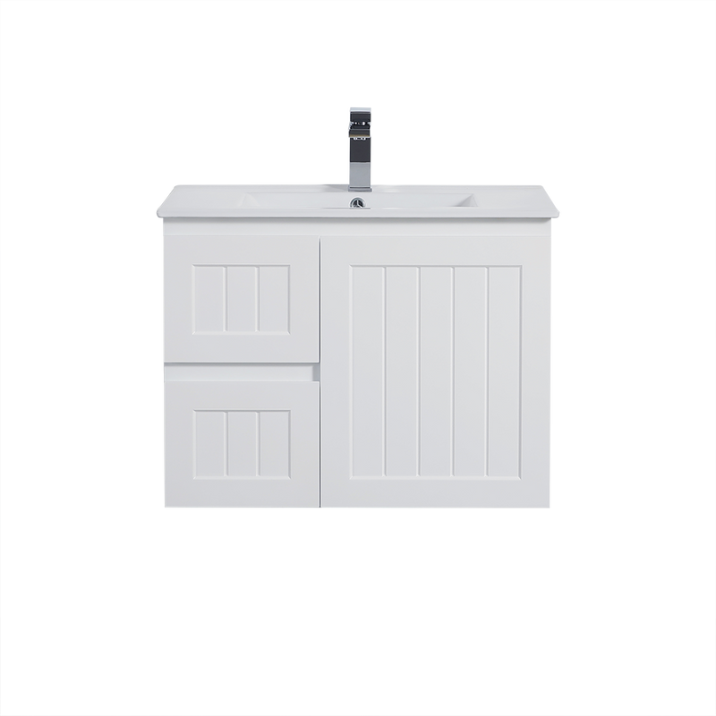 Ceto Acacia 750mm Left Hand Drawer Wall Hung Vanity Matte White (Cabinet Only) - Sydney Home Centre