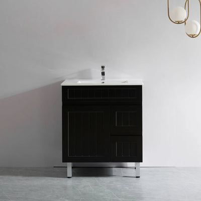 Ceto Acacia 750mm Right Hand Drawer Freestanding Vanity Matte Black (Marble Stone Top) - Sydney Home Centre