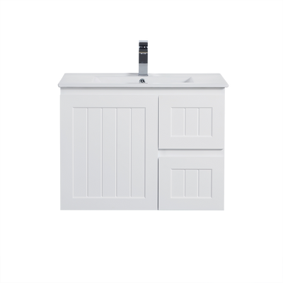 Ceto Acacia 750mm Right Hand Drawer Wall Hung Vanity Matte White (Cabinet Only) - Sydney Home Centre