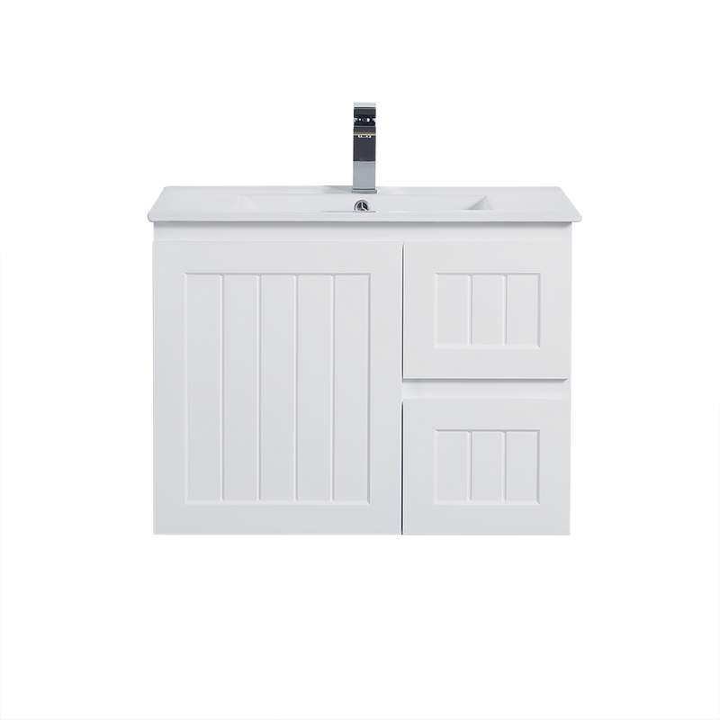 Ceto Acacia 750mm Right Hand Drawer Wall Hung Vanity Matte White (Cabinet Only) - Sydney Home Centre