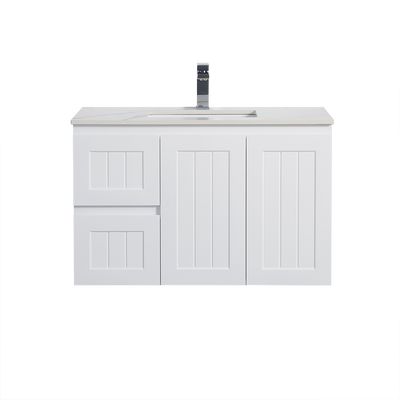 Ceto Acacia 900mm Left Hand Drawer Wall Hung Vanity Matte White (Cabinet Only) - Sydney Home Centre