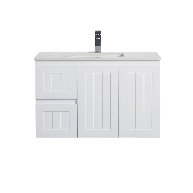 Ceto Acacia 900mm Left Hand Drawer Wall Hung Vanity Matte White (Cabinet Only) - Sydney Home Centre