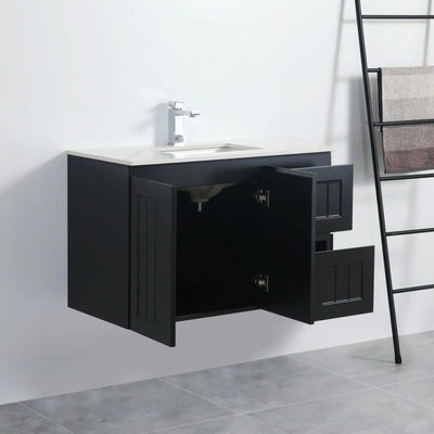 Ceto Acacia 900mm Right Hand Drawer Wall Hung Vanity Matte Black (Cabinet Only) - Sydney Home Centre