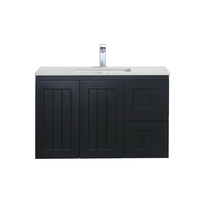 Ceto Acacia 900mm Right Hand Drawer Wall Hung Vanity Matte Black (Marble Stone Top) - Sydney Home Centre