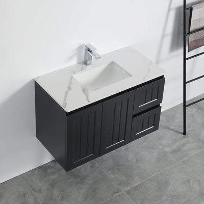 Ceto Acacia 900mm Right Hand Drawer Wall Hung Vanity Matte Black (Cabinet Only) - Sydney Home Centre