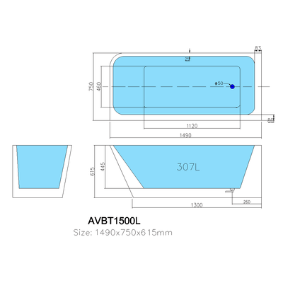 Poseidon Avis Left Corner Back To Wall 1500mm Gloss White Bathtub - Sydney Home Centre