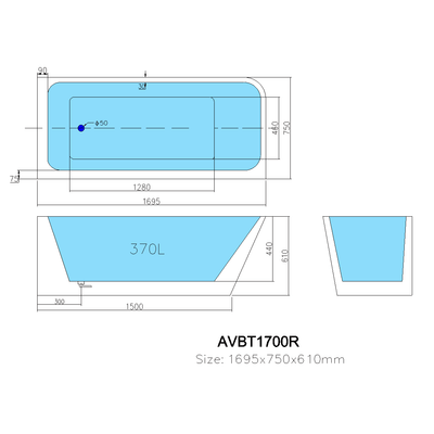 Poseidon Avis Right Corner Back To Wall 1700mm Gloss White Bathtub - Sydney Home Centre