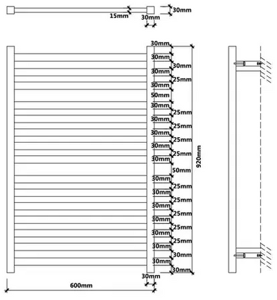 EZY FIT Heated Towel Rail Flat Tube Dual Wired 600mm x 920mm Brushed Nickel - Sydney Home Centre