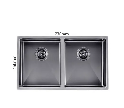 Aguzzo Stainless Steel Kitchen Sink 770mm Double Bowl Top/Under Mount Gunmetal Grey - Sydney Home Centre