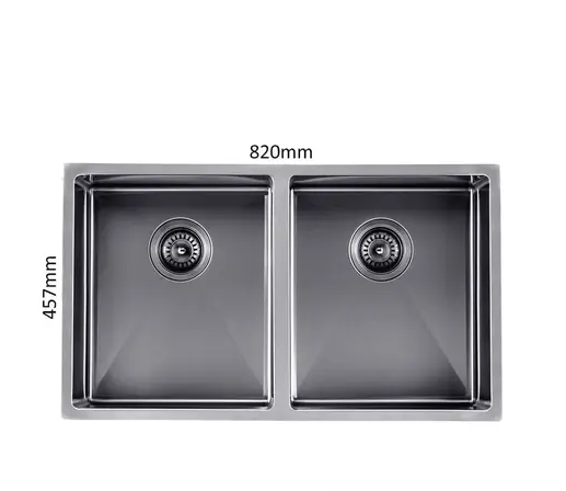 Aguzzo Stainless Steel Kitchen Sink 820mm Double Bowl Top/Under Mount Gunmetal Grey - Sydney Home Centre