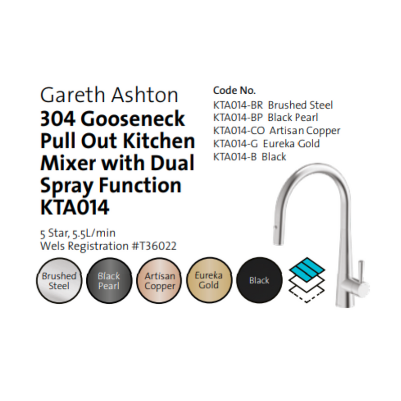 Gareth Ashton 304 Gooseneck with Dual Spray Pull Out Kitchen Mixer Eureka Gold