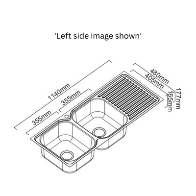 Entry Right Hand Double Bowl Drainer Sink