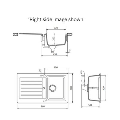 Schock Typos Single Left Hand Bowl Sink With Drainer Alpina 1TH