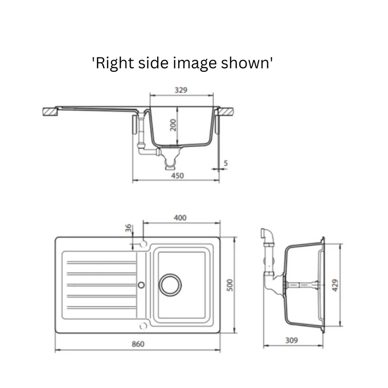 Schock Typos Single Left Hand Bowl Sink With Drainer Alpina 1TH