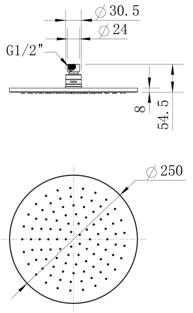 MN Brass Round Shower Head 250mm Brushed Nickel