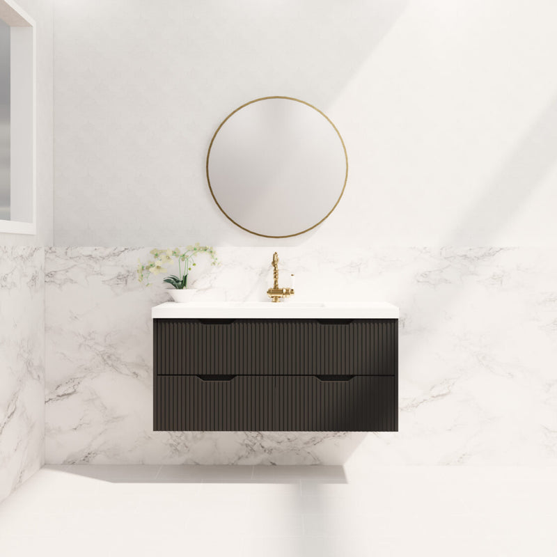 Riva Bali 1200mm Matte Black Single Bowl Wall Hung Vanity (Volvo Polymarble Top) - Sydney Home Centre