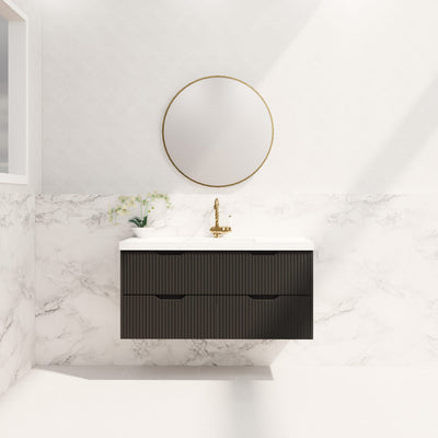 Riva Bali 1200mm Matte Black Single Bowl Wall Hung Vanity (Carrara Stone top) - Sydney Home Centre