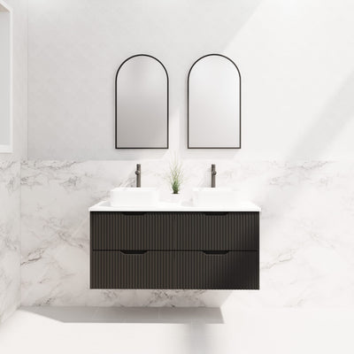 Riva Bali 1200mm Matte Black Double Bowl Wall Hung Vanity (Handy Ceramic Top) - Sydney Home Centre