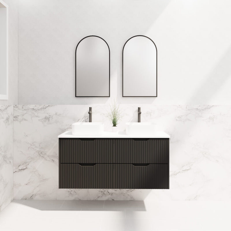 Riva Bali 1200mm Matte Black Double Bowl Wall Hung Vanity (Cabinet Only) - Sydney Home Centre