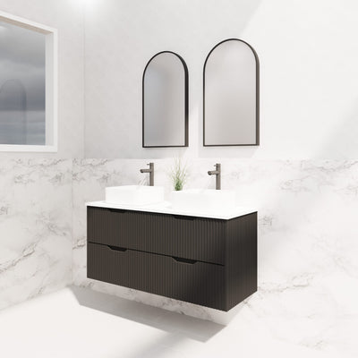 Riva Bali 1200mm Matte Black Double Bowl Wall Hung Vanity (Eden Ceramic Top) - Sydney Home Centre