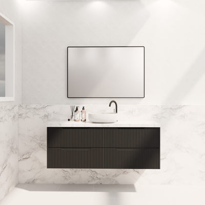 Riva Bali 1500mm Matte Black Single Bowl Wall Hung Vanity (Volvo Polymarble Top) - Sydney Home Centre