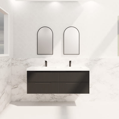 Riva Bali 1500mm Matte Black Double Bowl Wall Hung Vanity (Volvo Polymarble Top) - Sydney Home Centre