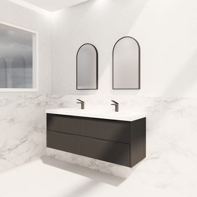 Riva Bali 1500mm Matte Black Double Bowl Wall Hung Vanity (Volvo Polymarble Top) - Sydney Home Centre