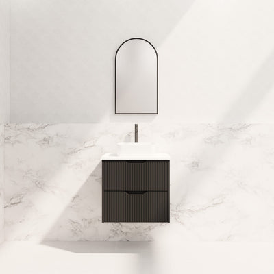 Riva Bali 600mm Matte Black Single Bowl Wall Hung Vanity (Carrara Stone top) - Sydney Home Centre