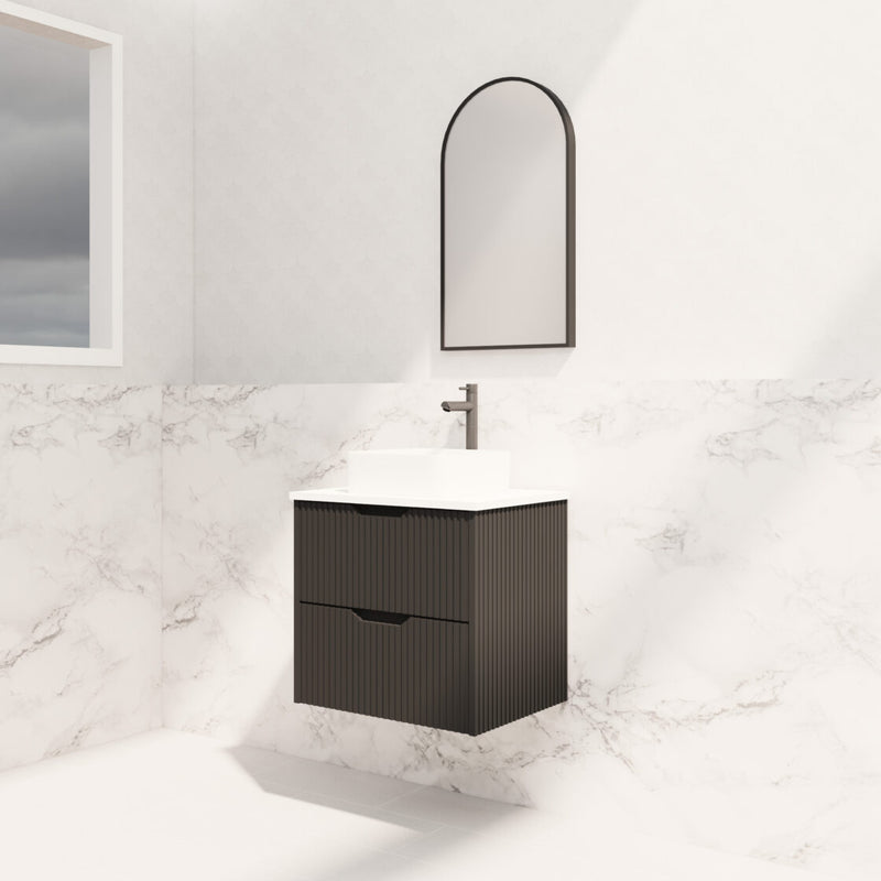 Riva Bali 600mm Matte Black Single Bowl Wall Hung Vanity (Volvo Polymarble Top) - Sydney Home Centre