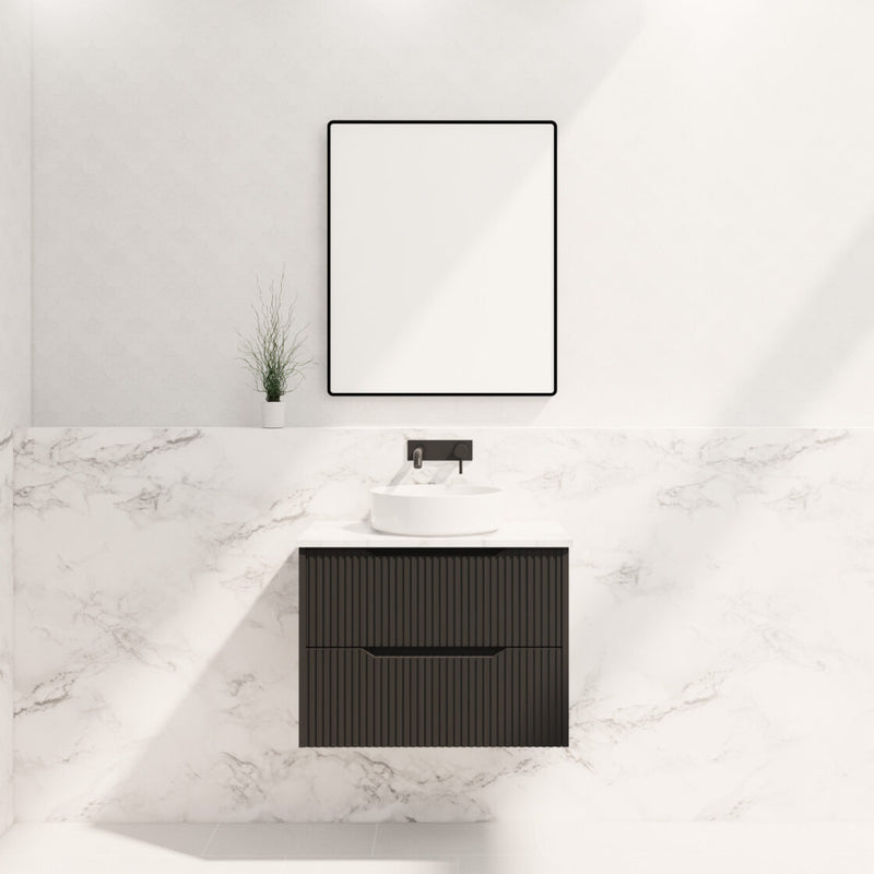 Riva Bali 750mm Matte Black Single Bowl Wall Hung Vanity (Carrara Stone top) - Sydney Home Centre