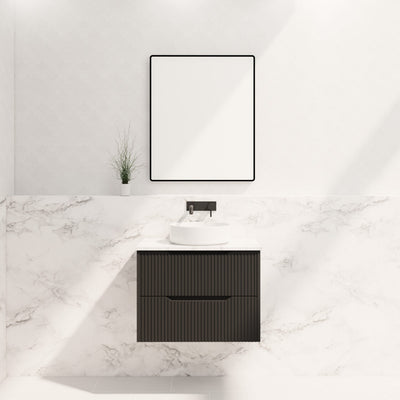 Riva Bali 750mm Matte Black Single Bowl Wall Hung Vanity (Volvo Polymarble Top) - Sydney Home Centre