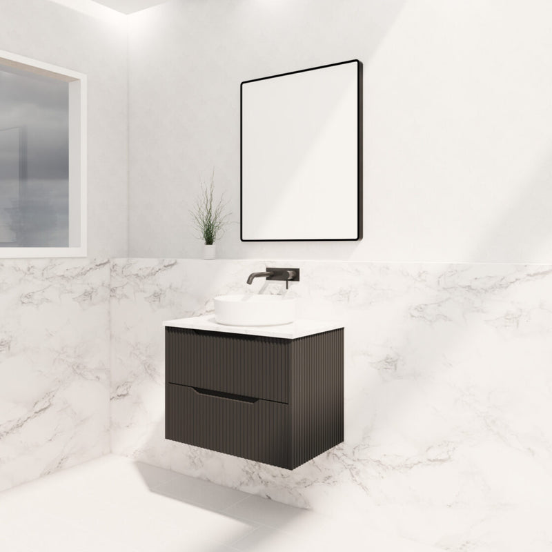 Riva Bali 750mm Matte Black Single Bowl Wall Hung Vanity (Volvo Polymarble Top) - Sydney Home Centre