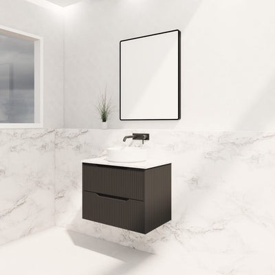 Riva Bali 750mm Matte Black Single Bowl Wall Hung Vanity (Carrara Stone top) - Sydney Home Centre