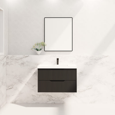 Riva Bali 900mm Matte Black Single Bowl Wall Hung Vanity (Carrara Stone top) - Sydney Home Centre