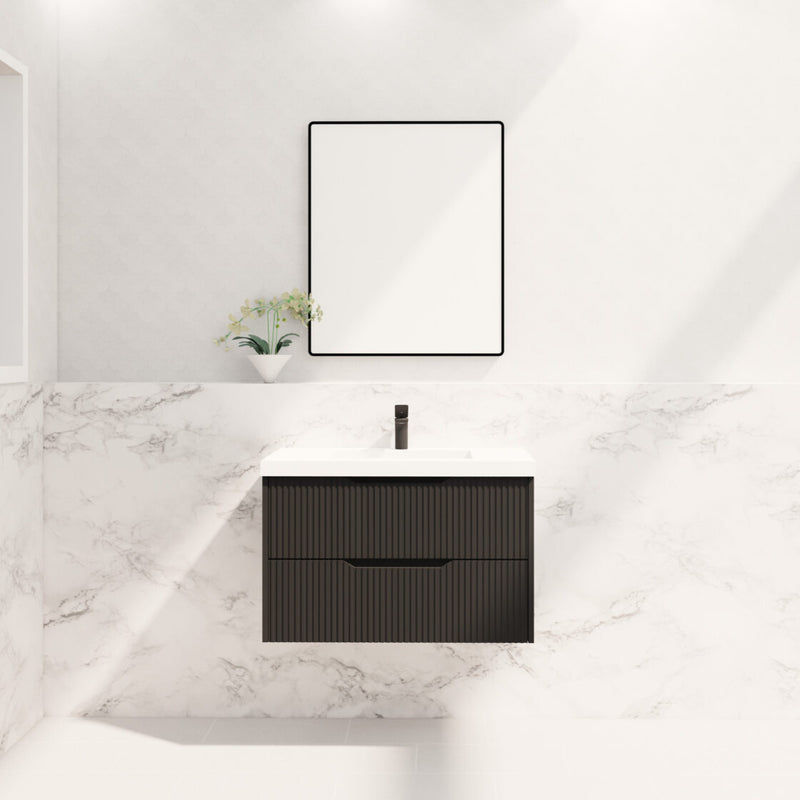 Riva Bali 900mm Matte Black Single Bowl Wall Hung Vanity (Handy Ceramic Top) - Sydney Home Centre