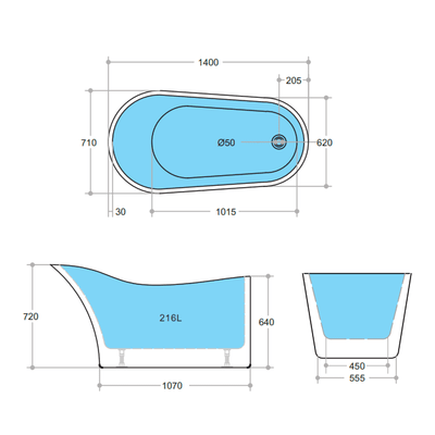 Poseidon Bevel Free Standing 1400mm Gloss White Bathtub - Sydney Home Centre